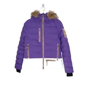 NILS Faux Trim Hooded Puffer Jacket Ski/Snowboard Purple White Women's 6